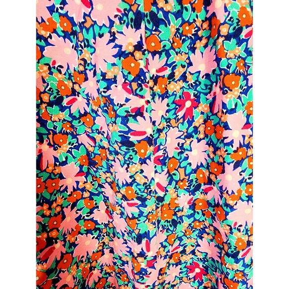 NEW Loft Floral Linen Blend MIDI Skirt Sz 6 Side Slit Zip Pink Spring Cottage - Picture 2 of 9